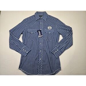 Wrangler Shirt Pearl Snap Classic Fit Mens Small Blue Plaid‎ Long Sleeve